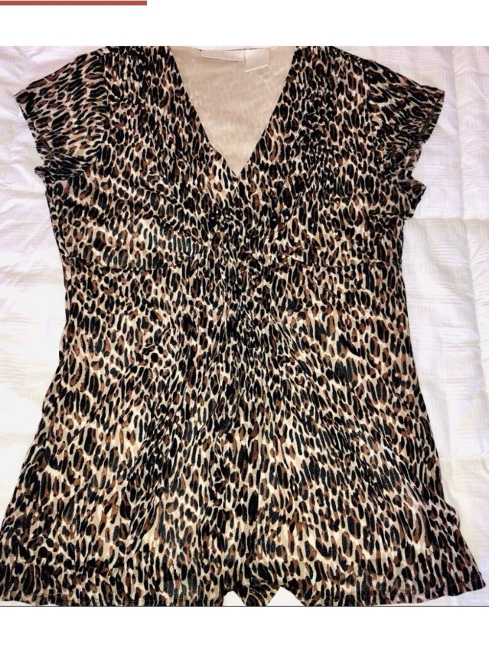 Like New Worthington Womens Leopard Print V-Neck Tunic Top - Brown/Black